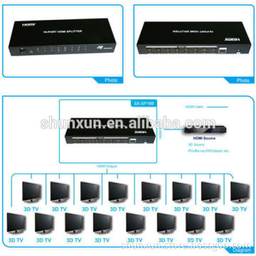 16-channel HDMI Splitter, Supports 3D DC 5V Power